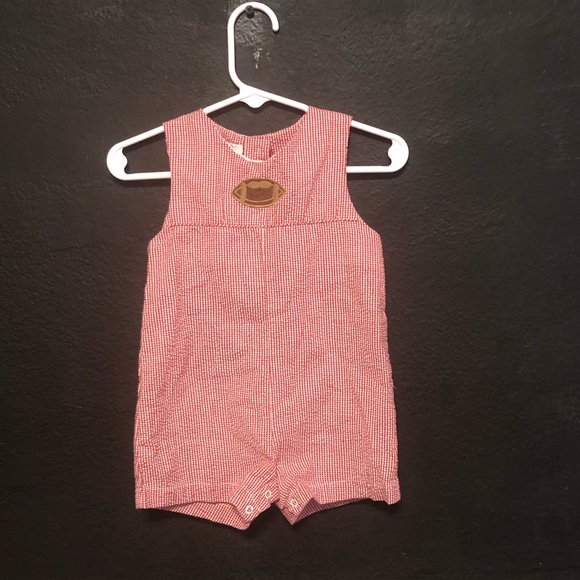 Vintage Football Embroidered Red Gingham Romper - Picture 3 of 4